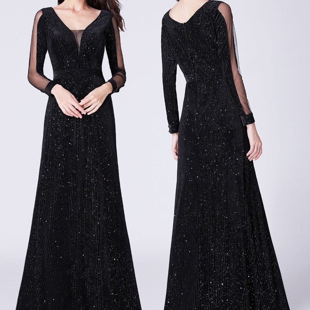BLACK SHIMMERY VELVET EVENING GOWN🖤🖤🖤 - Picture 5 of 7